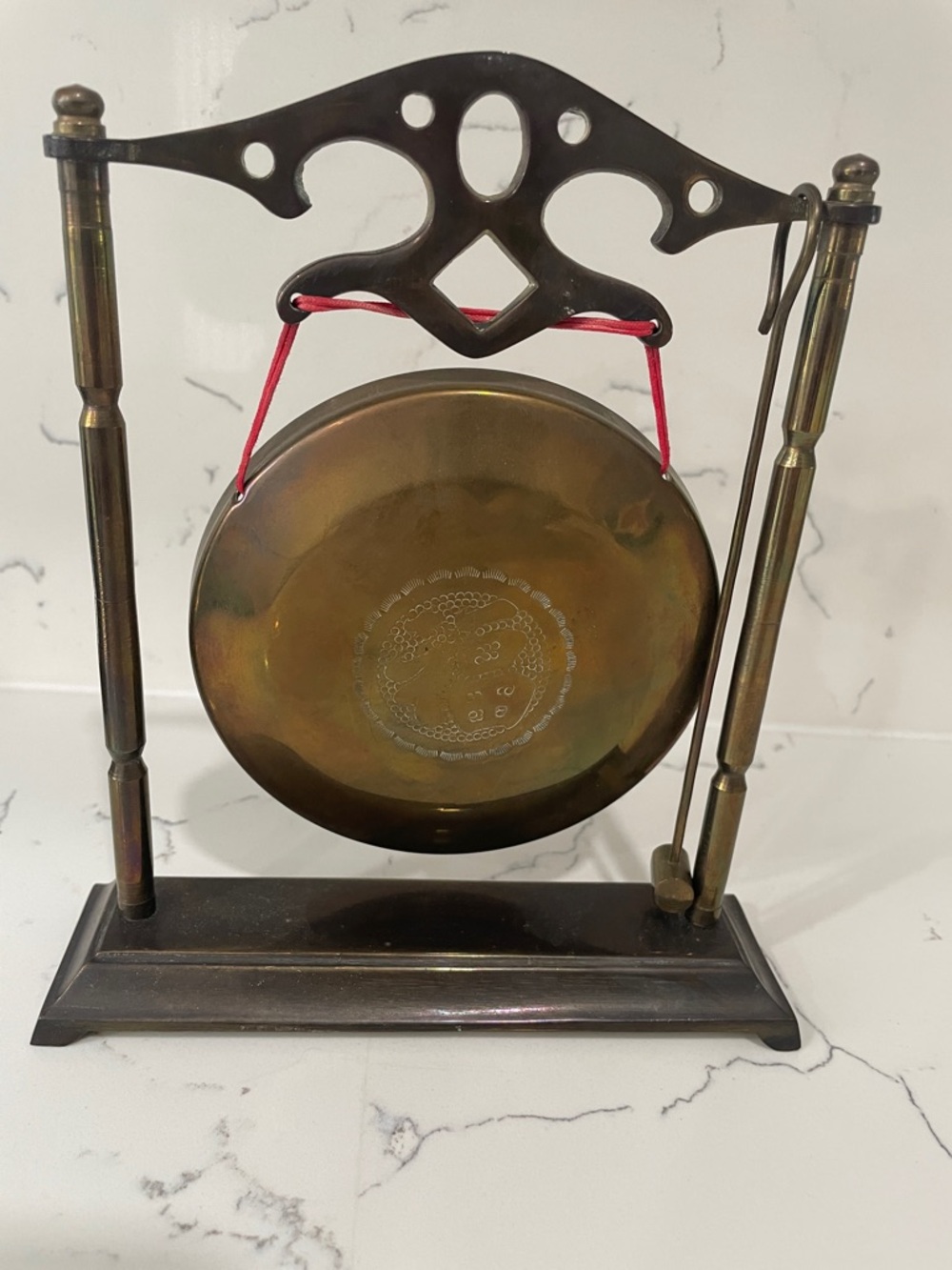 Vintage Brass Table Gong with Stand